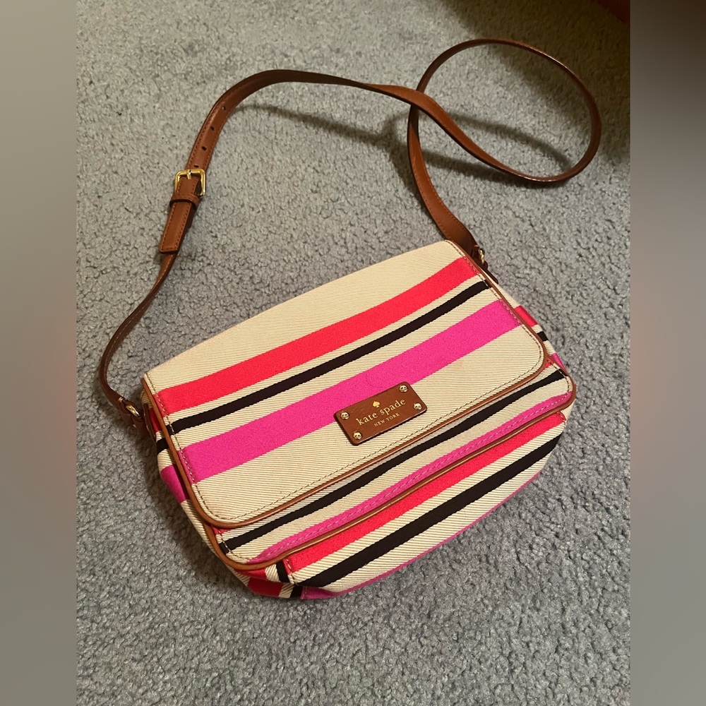 Small Pink Striped Crossbody Kate Spade bag